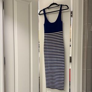 J. Crew Navy and White Striped Midi Dress
